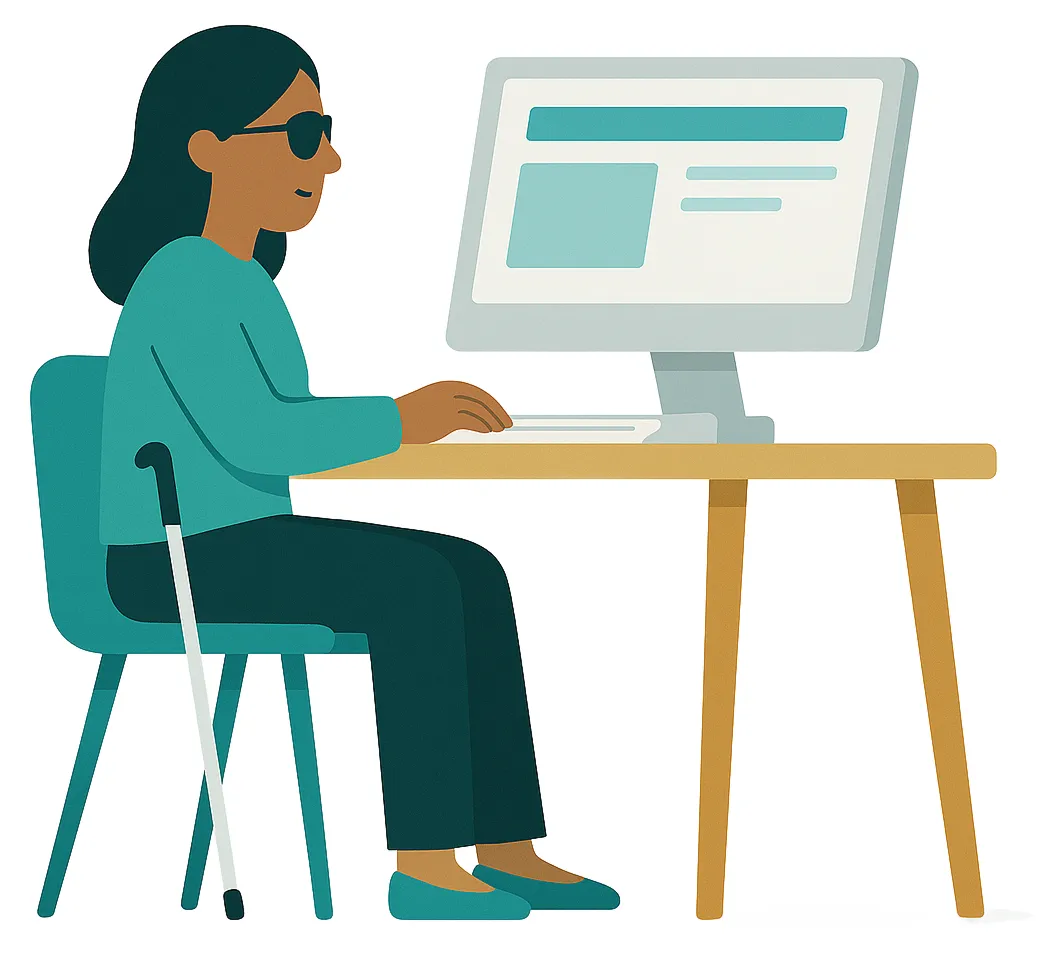 Illustration of a blind lady using a computer