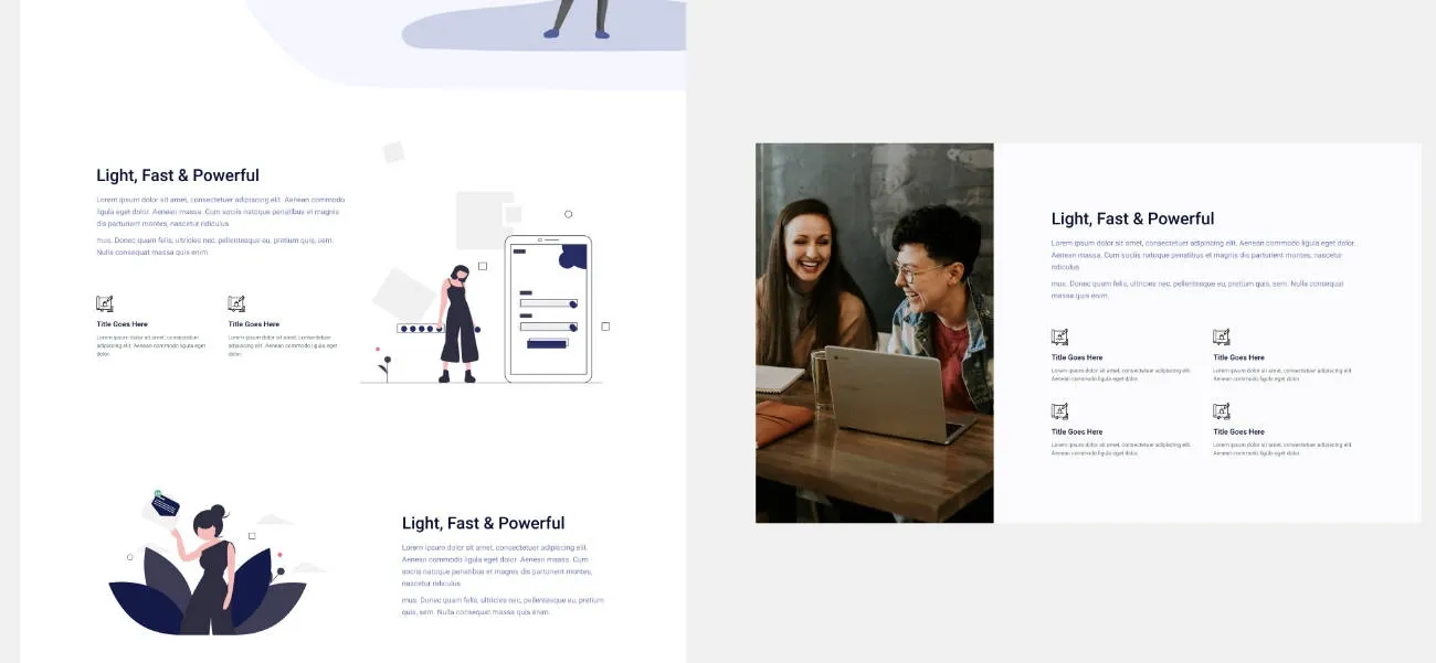 Figma designs for a section of a web page